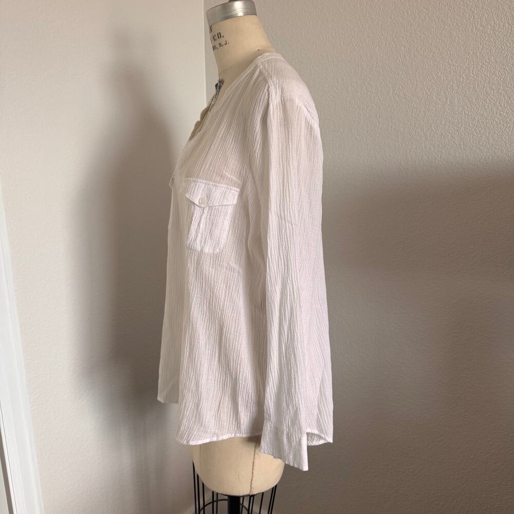 Two by Vince Camuto XL White 100% Cotton Gauze Tunic Blouse V-Neck Boho Beach - Picture 4 of 16